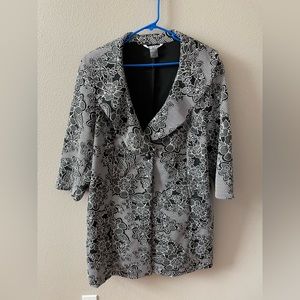 Nygard Women’s Coat Jacket Plus Size 20W Black White Floral Textured